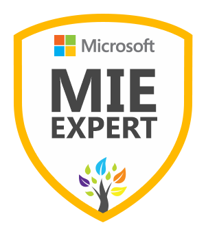 Microsoft MIEExpert page with gold trim and tree icon at the bottom